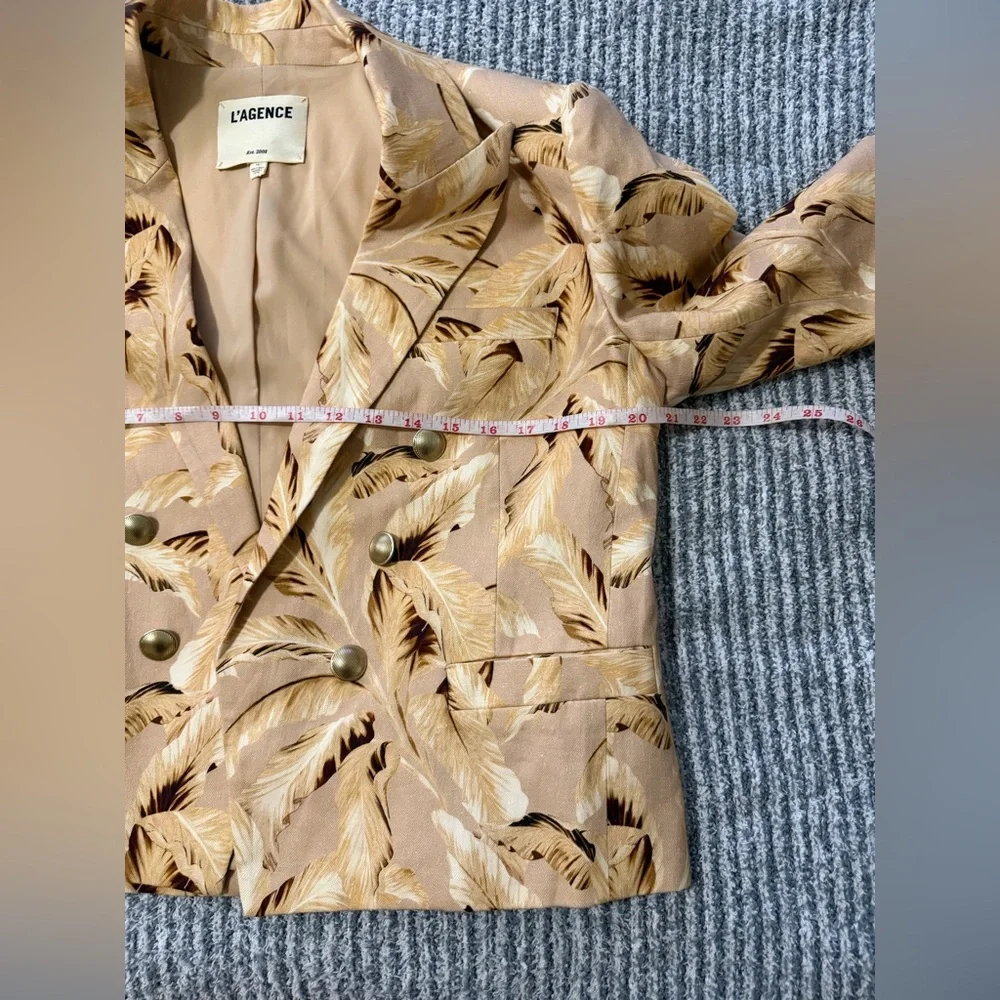 L’Agence Brooke Blazer Size 10 Neutral‎ Leaves Print Designer Statement Jacket - Picture 10 of 11